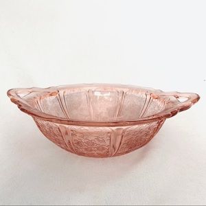 Vintage Depression Glass Bowl Pink Cherry Blossom Pattern